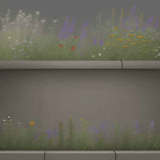 AI generated: clipart, realistic photo, wildflowers on a dark green concrete wall background