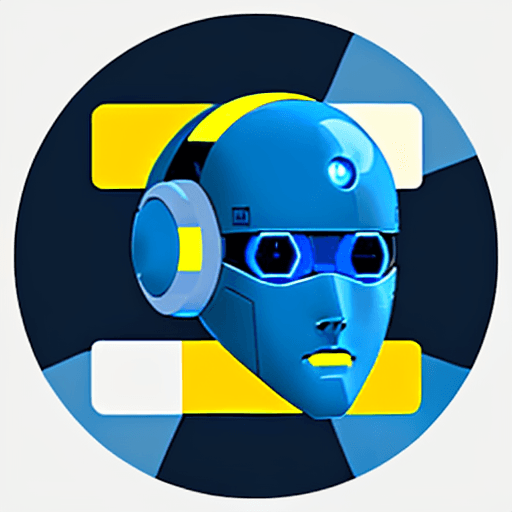 AI generated: A icon of a human like robot face, using blue and yellow colors, logo is circular and has, the robot...