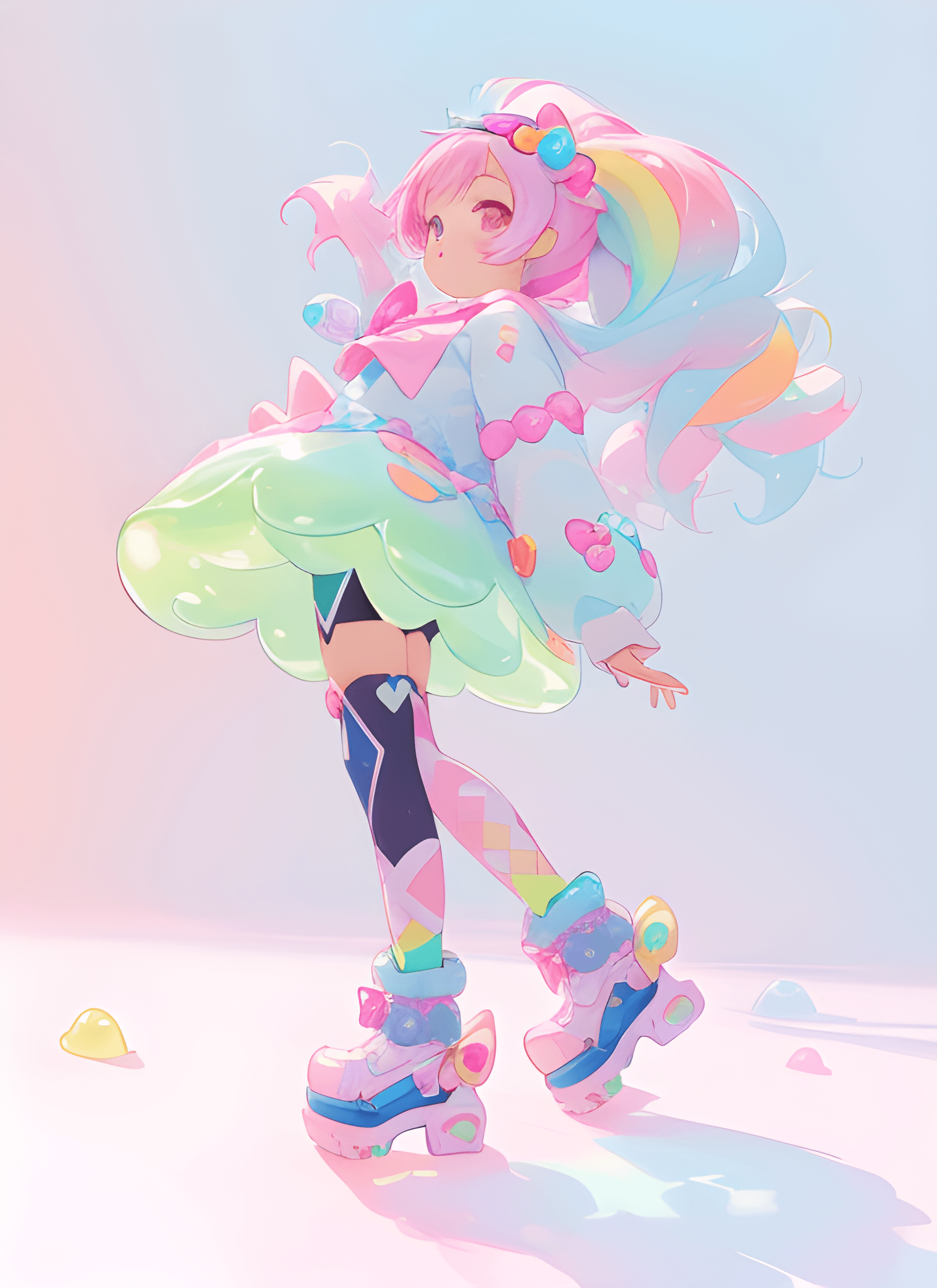 AI generated: a close up of a young girl, inspired by rossdraws, kawaii decora rainbowcore, pastel cute slime, out...