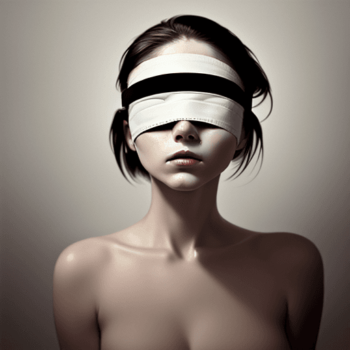 AI generated: a fine art cinematic photography portrait of a women, blindfolded with a brushstroke, face straight ...