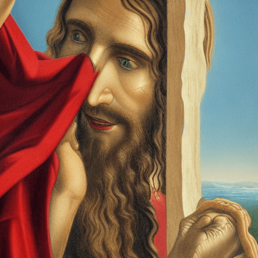 AI generated: Jesus Christ on the cross bleeding from his head and face and bodyHigh-resolution, 3d, realistic. Wh...
