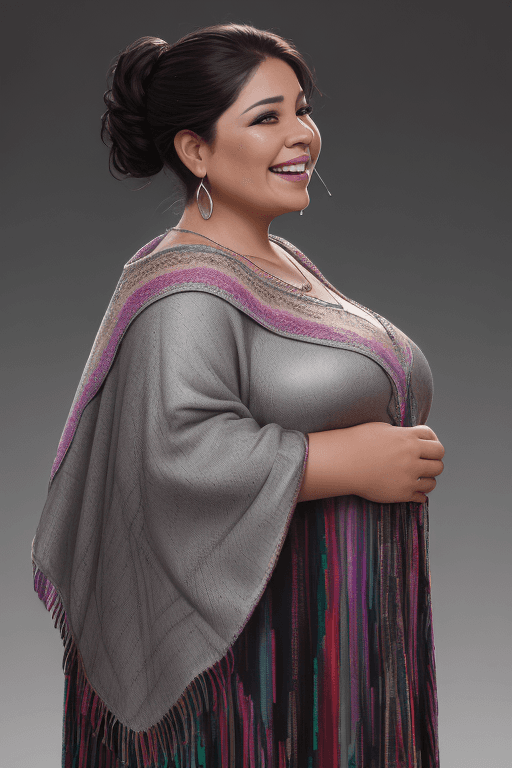 AI generated: dark background, dramatic light, backlight, rim lighting, (chubby:0.3), mexican woman 44yo, laughing...