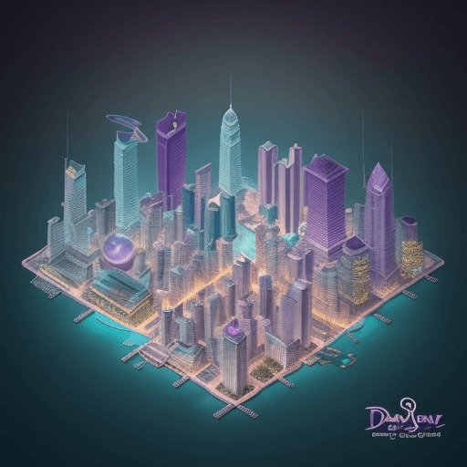 AI generated: malaysia city, isometric illustrations, 3D clay style, futuristic, Gradient of yellow and purple, re...