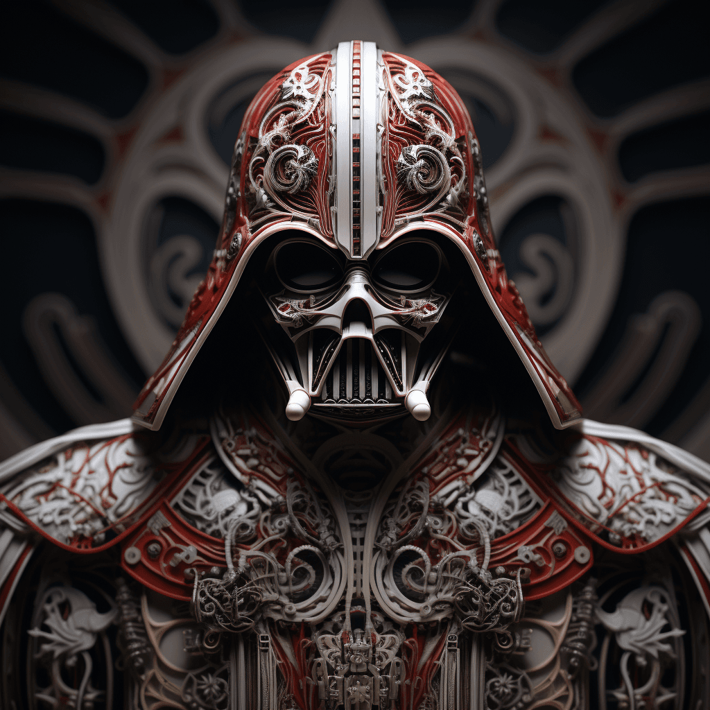 AI generated: A 3d illustration of darth vader fused with the alien, in the style of intricate detailing, valentin...