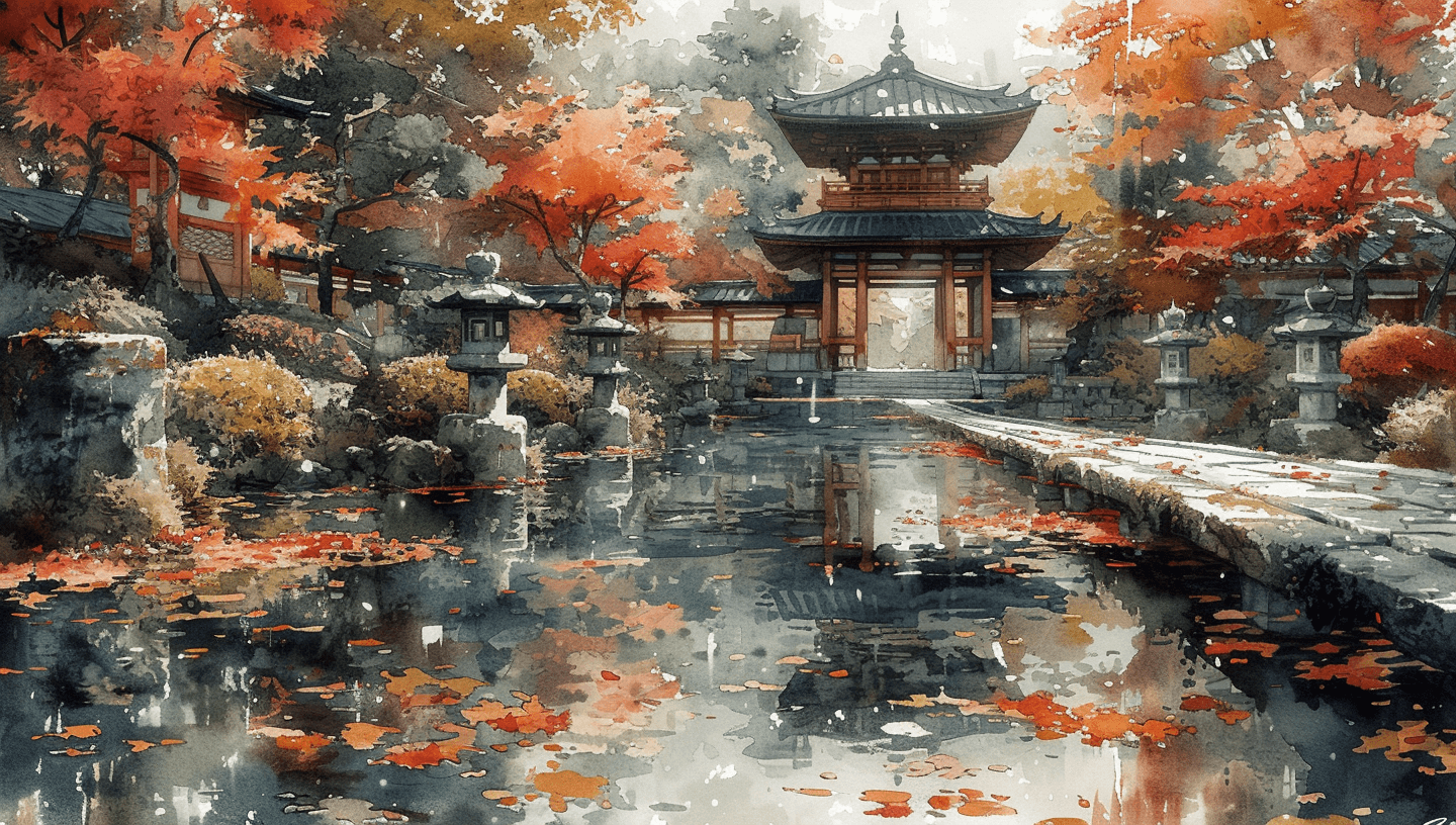 AI generated: kyoto, walking tour japan, in the style of hinchel, villagecore, manga-influenced, spiritual resonan...