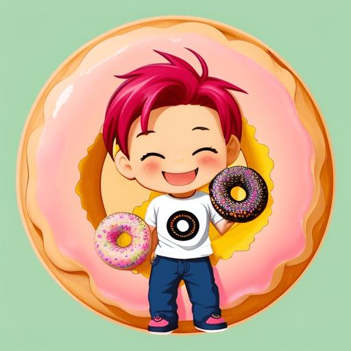 AI generated: Create a vibrant logo for my online doughnut business. Craft a cheerful chibi boy with an expression...