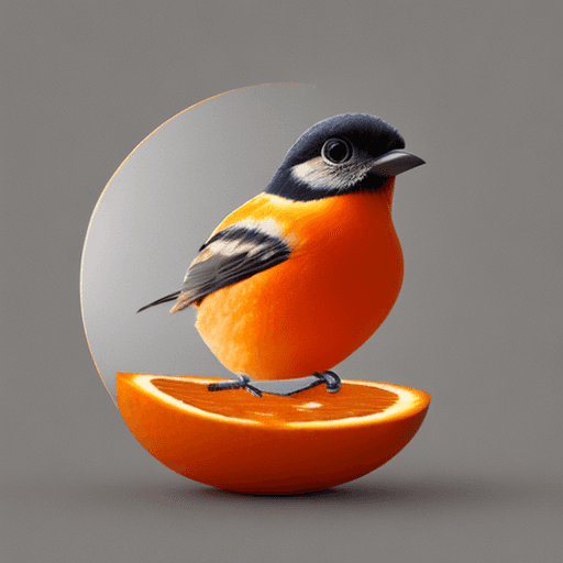 AI generated: a little bird made of a fresh orange that has been cut open, photo-realistic techniques --ar 2:3 --s...