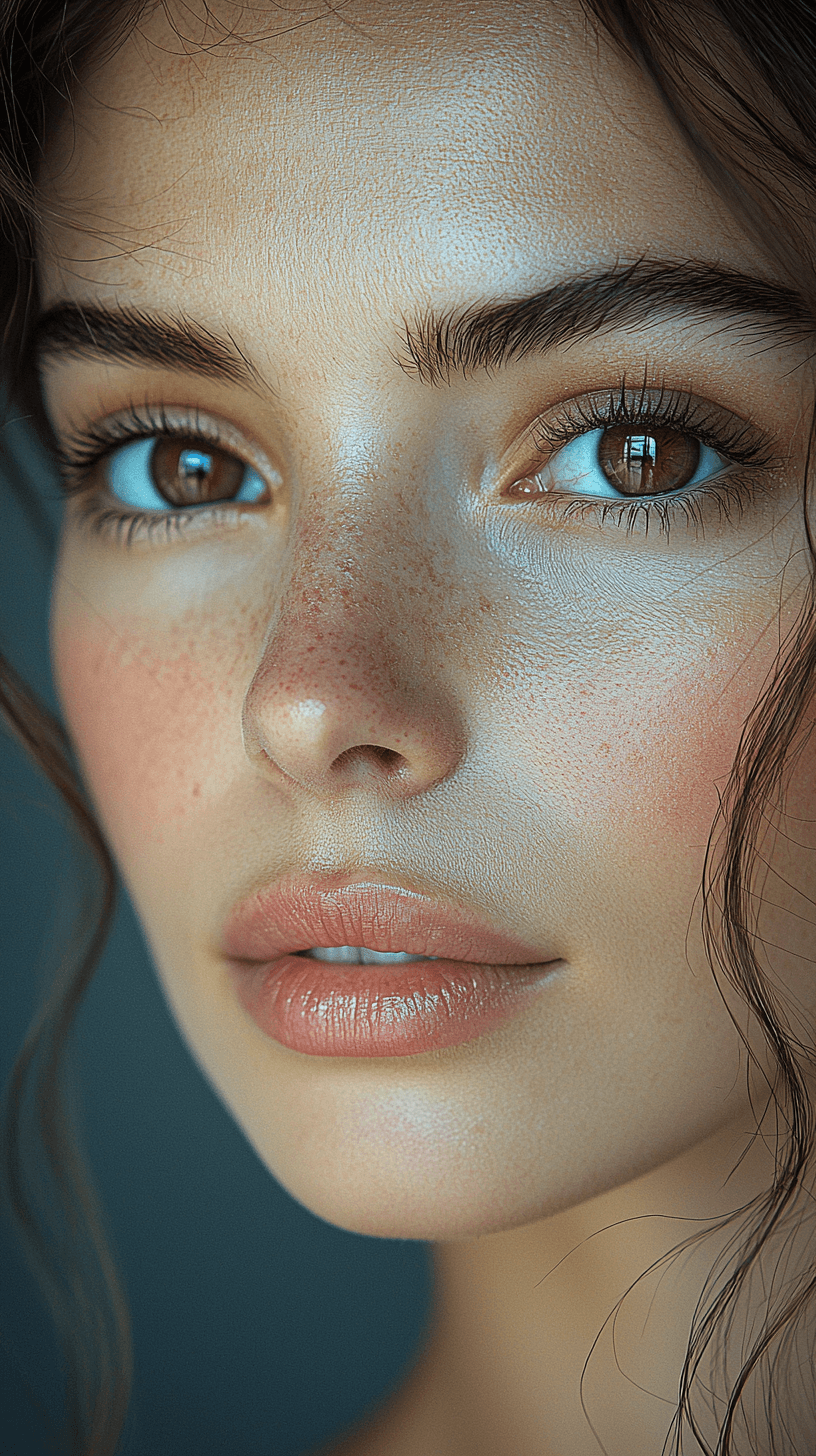 AI generated: Close-up portrait of a woman, her face lit by the soft glow from outside the window, her eyes reflec...