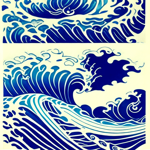 AI generated: Tattoo Polynesian style, Kanagawa wave  design, white background, --no skin --no people 