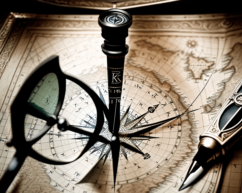 AI generated: High resolution photography interior design, Historical world map with a small compass on it, single...