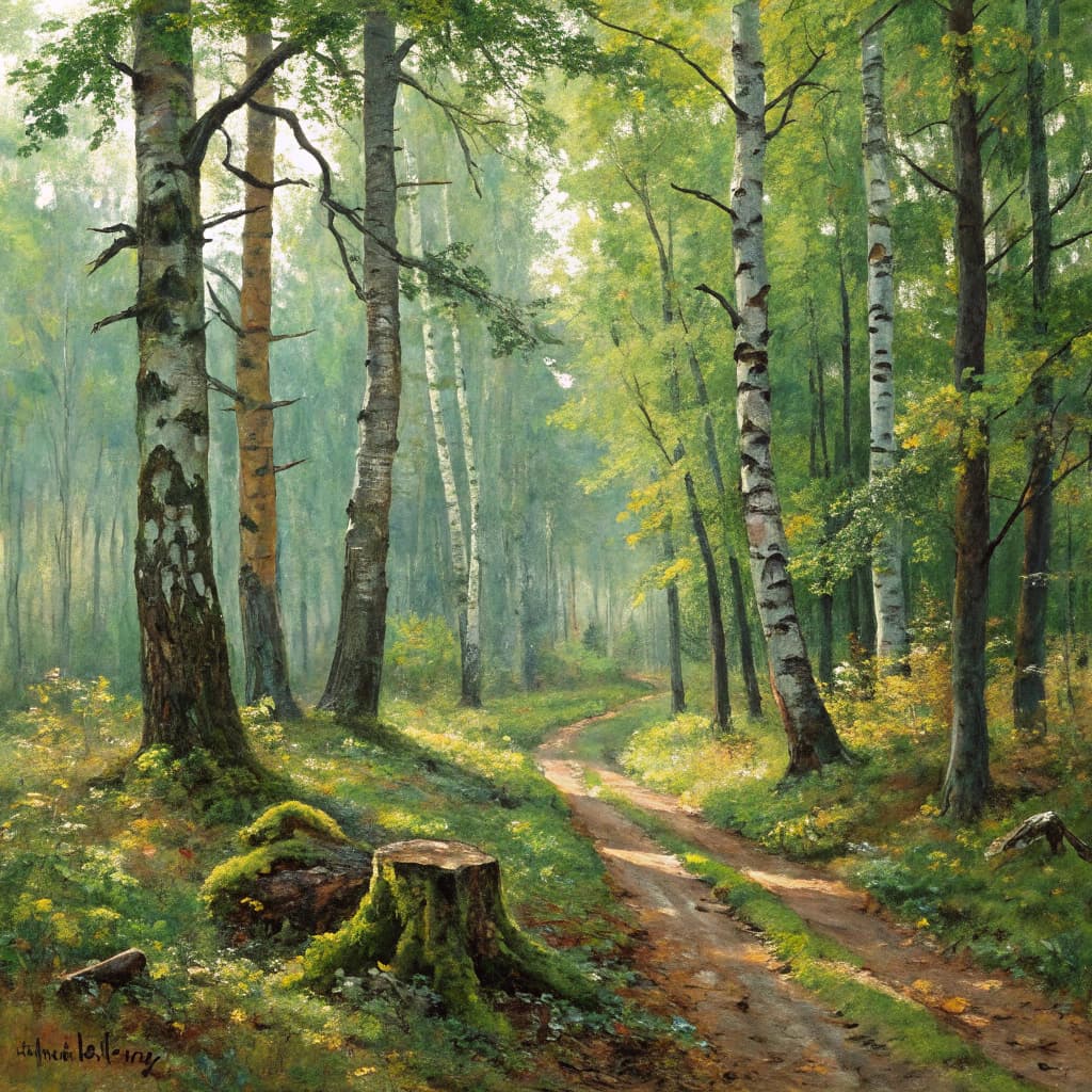 AI generated: Korovin landscape oil painting of  Russian forrest