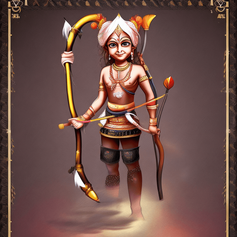 AI generated: cute shree ram with bow and arrow, the image should capture a sense of innocence and cuteness, the s...