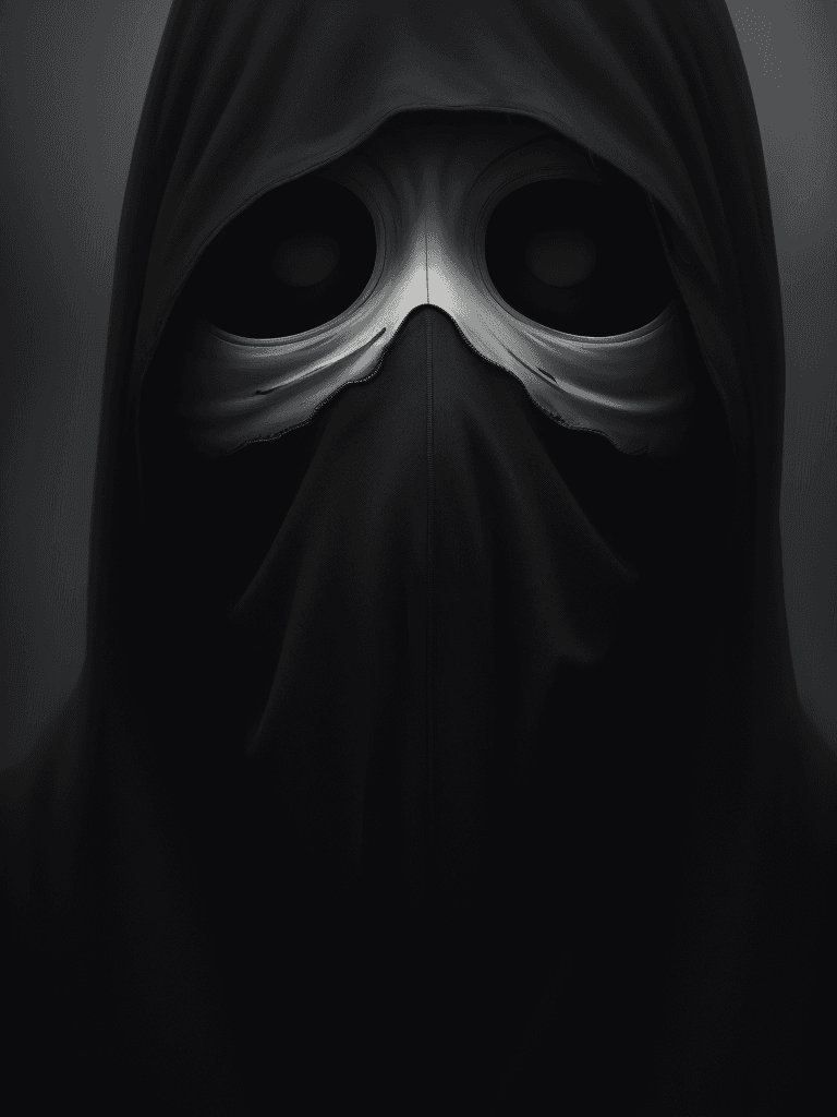 AI generated: digital wallpaper portrait of an anonymous, no face, gloomy background, horror, brutal, majestic, ci...
