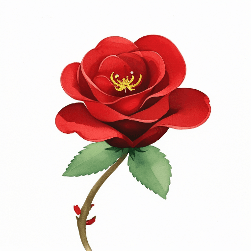 AI generated: illustration. Single red wild flower on a white background, simple, watercolour, hand drawing, --ar ...