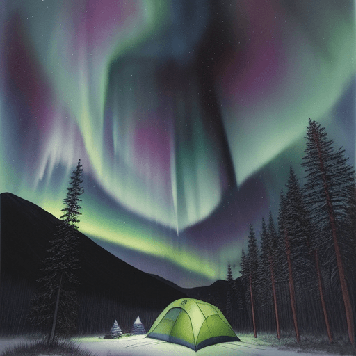 AI generated: Hyper realistic ground level watercolor of night sky phenomena, northern lights, comet, supernova, c...