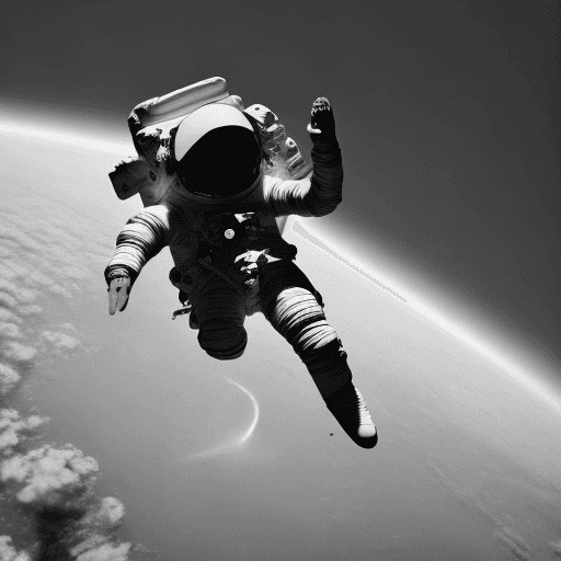 AI generated: An astronaut floating in space, in black and white photography, with high contrast, hyper-realistic,...