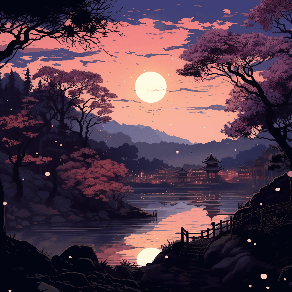 AI generated: Mysterious vector, anime landscapes from Kyoto Animation, serene with delicate facial details, ether...