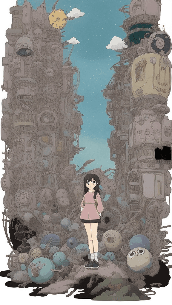 AI generated: one Studio Ghibli 16k4d rfktrstyle"In a disordered pose in a chaotic background" <lora:Vut_out_XL_MU...