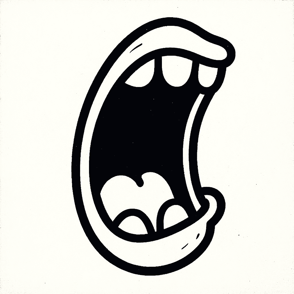 AI generated: A side-on cartoon-style mouth, just like the aliens from The Simpsons. Mouth is wide open as if roar...