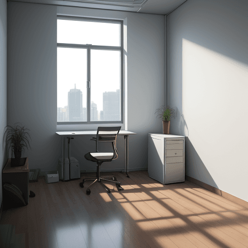 AI generated: Photorealistic image of a 3 meter by 3 meter room. On the left side of the room there is a 1 meter b...