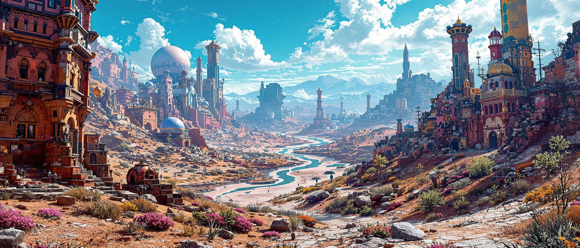 AI generated: masterpiece, best quality, (solarpunk:1.2), (afrofuturism), landscape, highres