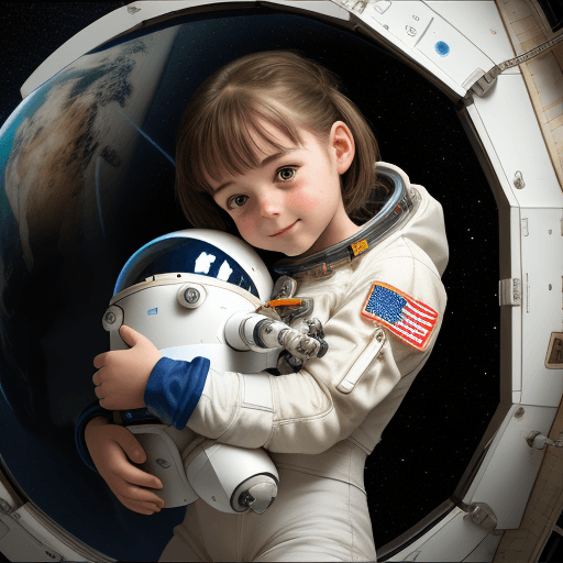 AI generated:  an astronaut girl and her small robot friend 
hugging insde a space station
 
