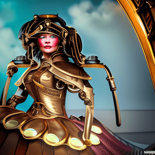 AI generated: (steampunk theme), Victorian era, centered, official artwork, a cute girl, ponytail hair, steampunk ...