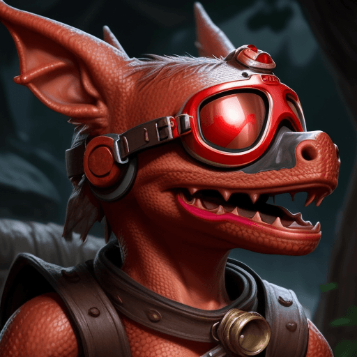 AI generated: hd, detailed, red kobold, wearing goggles, with face mask, medival, fantasy