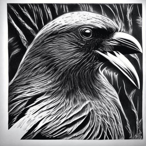 AI generated: scratchboard art of a crow