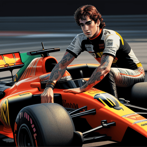 AI generated: Digital Tattoo with ayrton senna for men arm , artistic design , colorful , abstract , raceing vibe ...
