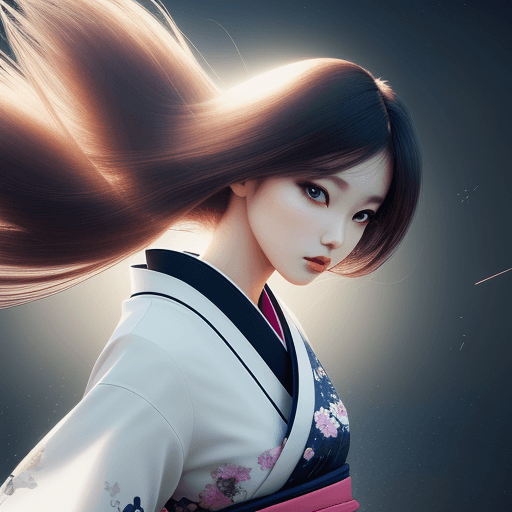 AI generated: A fashion girl, posing like a model , flying hair, universe in backgroung , a Japanness fashion girl...