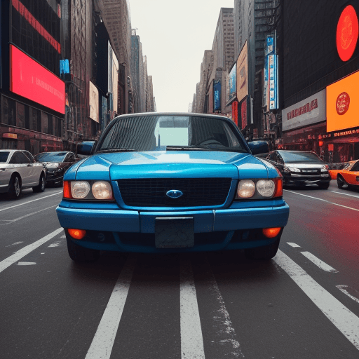 AI generated: A blue 
car on the streets of Newyork. Only color that i see is red