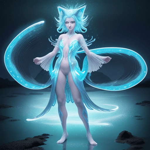 AI generated: A full wide view of a person standing below the new mythical Pokémon "Gardresna" filled with biolumi...