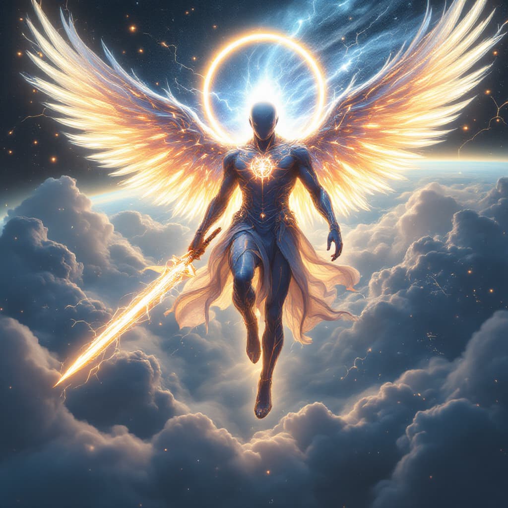 AI generated: Ultra-realistic male figure, full-body, a superintelligent hybrid entity – half alien, half Atlantea...