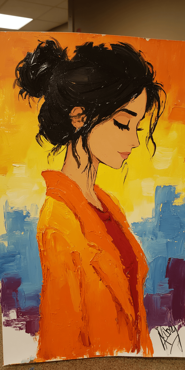 AI generated: woman painted with a palette knife, heavy impasto --chaos 75 --ar 1:2 --sref 4024983625 --profile oo...