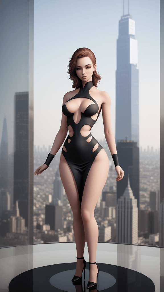 AI generated: adorned flawless cg 
cutouts
poses tasteful atop a towering skyscraper
her flawless
asymmetrical fig...