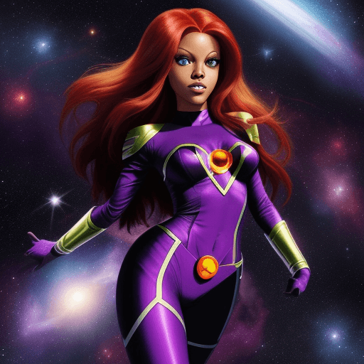 AI generated: COMIC ART STILE, STARFIRE
 FROM TEEN TITANS, BLACK AND WIHITE, SPACE BACKGROUNDS
