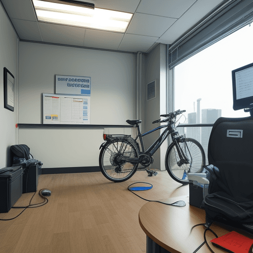 AI generated: bike battery charging in a work office
