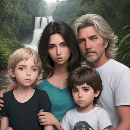 AI generated: genera una imagen de una Familia de 4 Personas, un padre de 45 años con el moreno, una madre de 35 a...