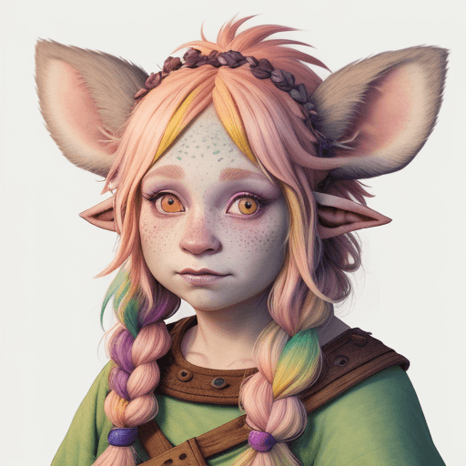 AI generated: Firbolg, female, pastel colors, druid, hyper realism, high Detail, freckles, dungeons and dragons, c...