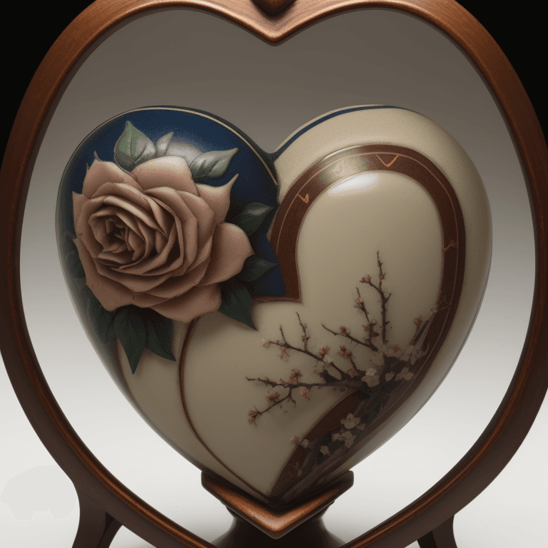 AI generated: ceramic heart, intarsia,  photographic cinematic