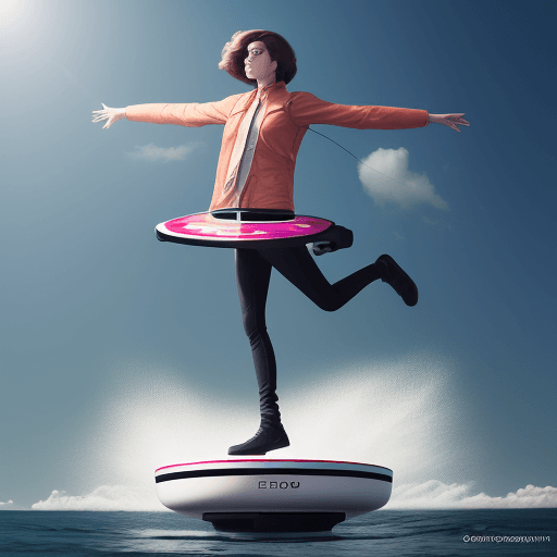 AI generated: High resolution photography.over board retro futur en levitation