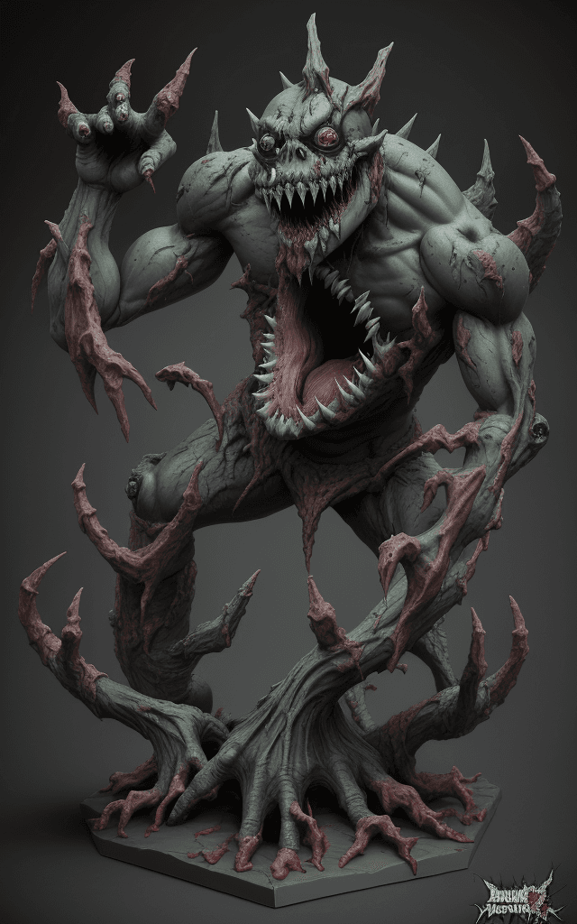 AI generated: The Devourer Figurine: 7-inch vinyl zombie boss figurine with gnarled limbs and gaping jaws, detaile...