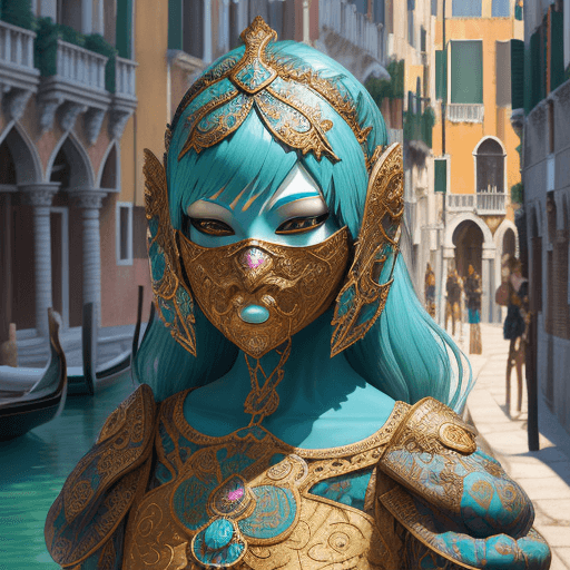 AI generated: a woman wearing an elaborate mask around her face, in the style of vray tracing, cloisonnism, turquo...