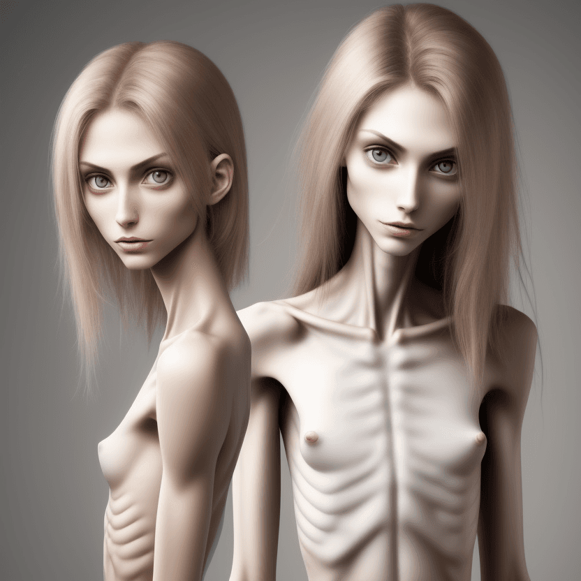 AI generated: extreme beautiful skinny face of skinny (almost anorexic) girl