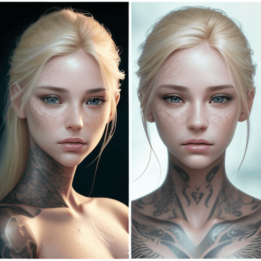 AI generated: photo portrait of a beautiful blonde female water on left side and fire on right side of face, photo...