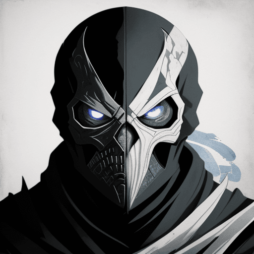 AI generated: Sub Zero from Mortal Kombat, skull face, cold white dull lifeless eyes, very scary character, close-...