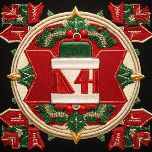 AI generated: logo :: patch :: 2embroidered :: 2christmas reinder :: christmas background ::  realistic :: vintage...