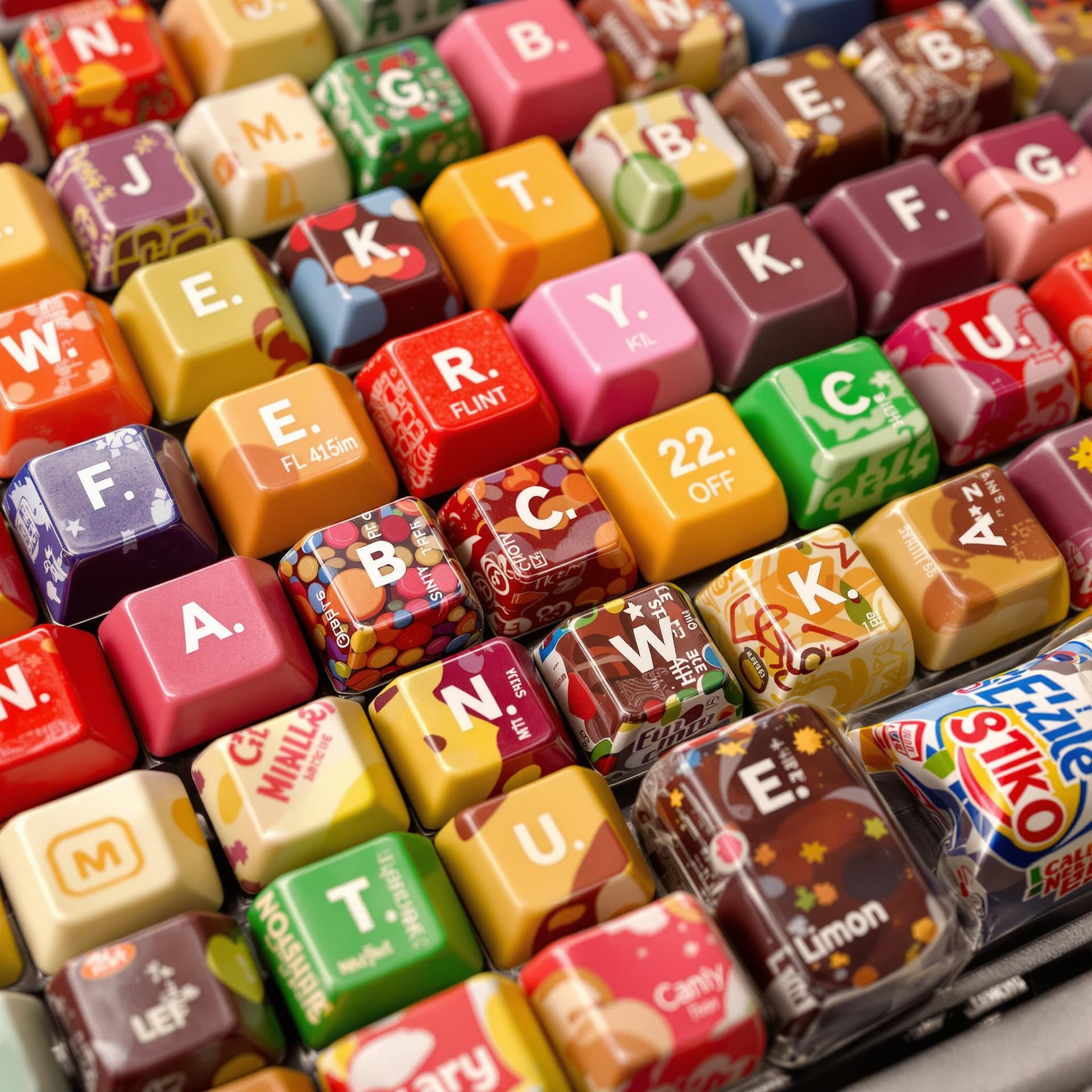AI generated: A keyboard whose keys are made of different types of candy.
