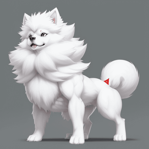 AI generated: of a white pomeranian dog anime human beast man character